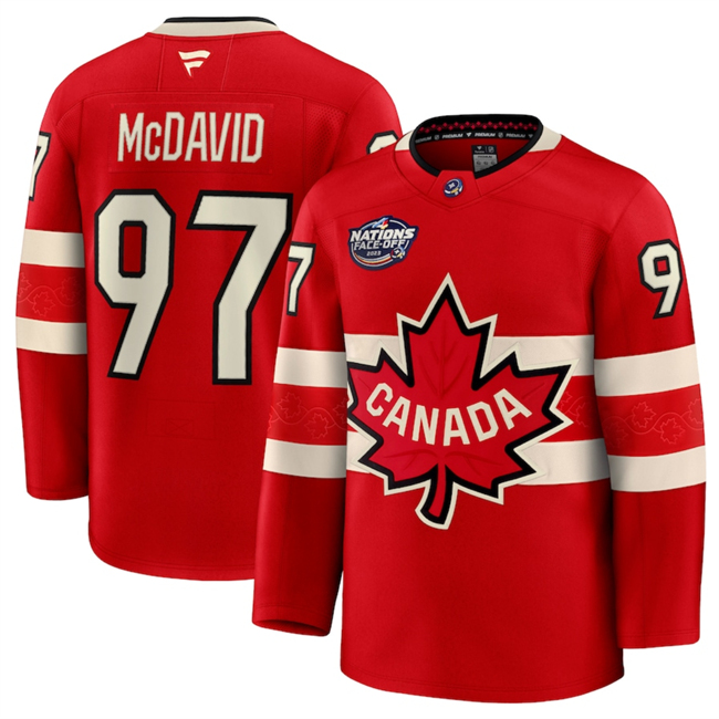 Men's Red Canada #97 Connor McDavid 2025 4 Nations Face-Off Premium Stitched Jersey